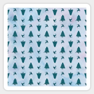 Pretty Teal Green Christmas Trees & Reindeer Pattern on Pink Blue Ombre Sticker